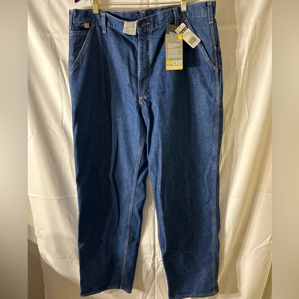 Carhartt Men's flame-resistant signature denim dungaree work pants